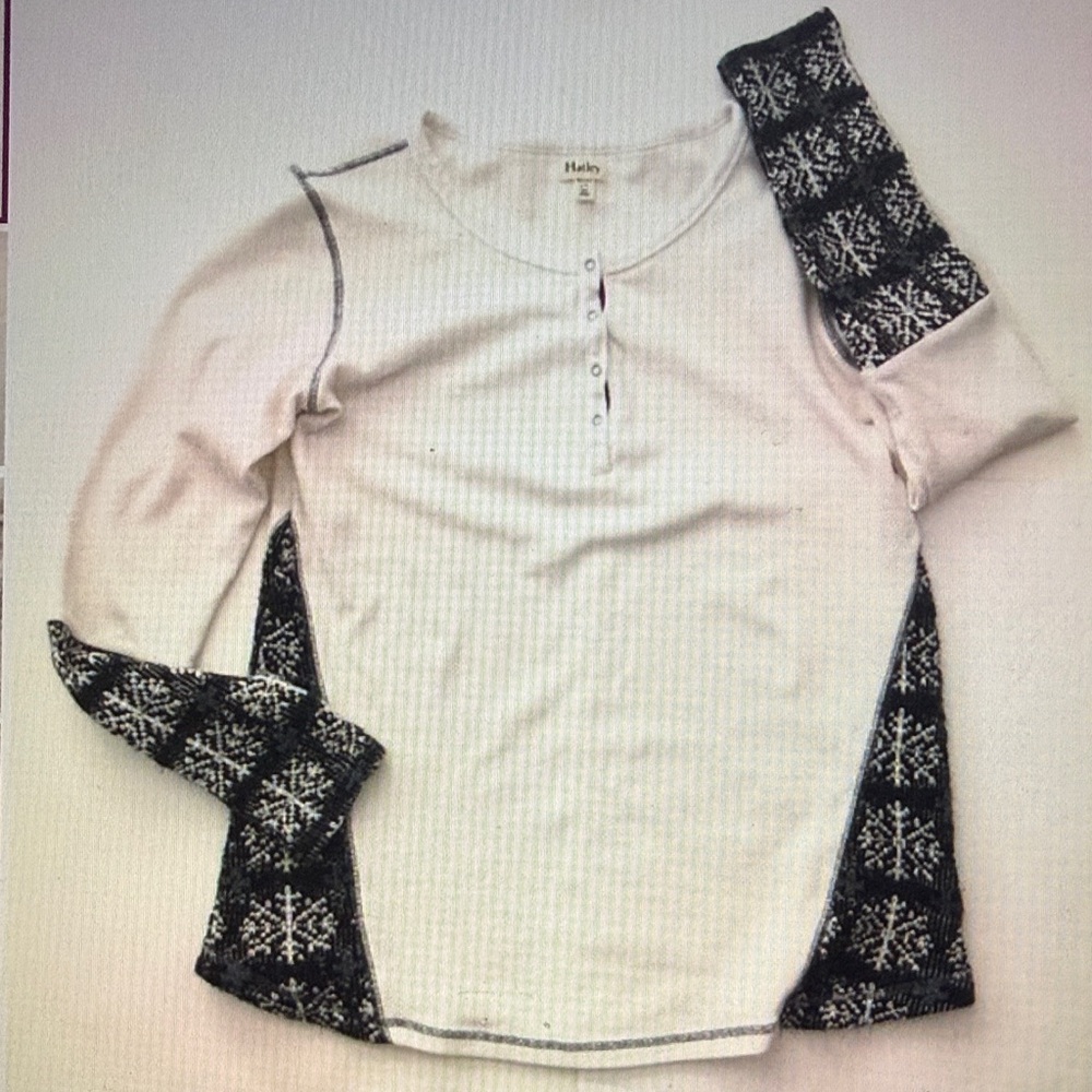 Hatley Women's White Pullover Sweater White Black Waffel Knit Size L